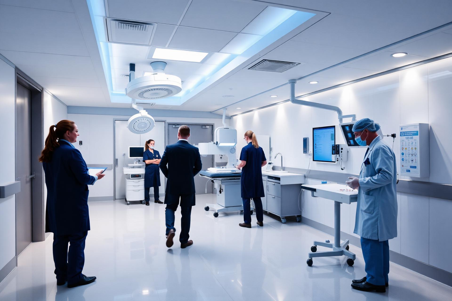 Ambiente hospitalar moderno com equipe médica